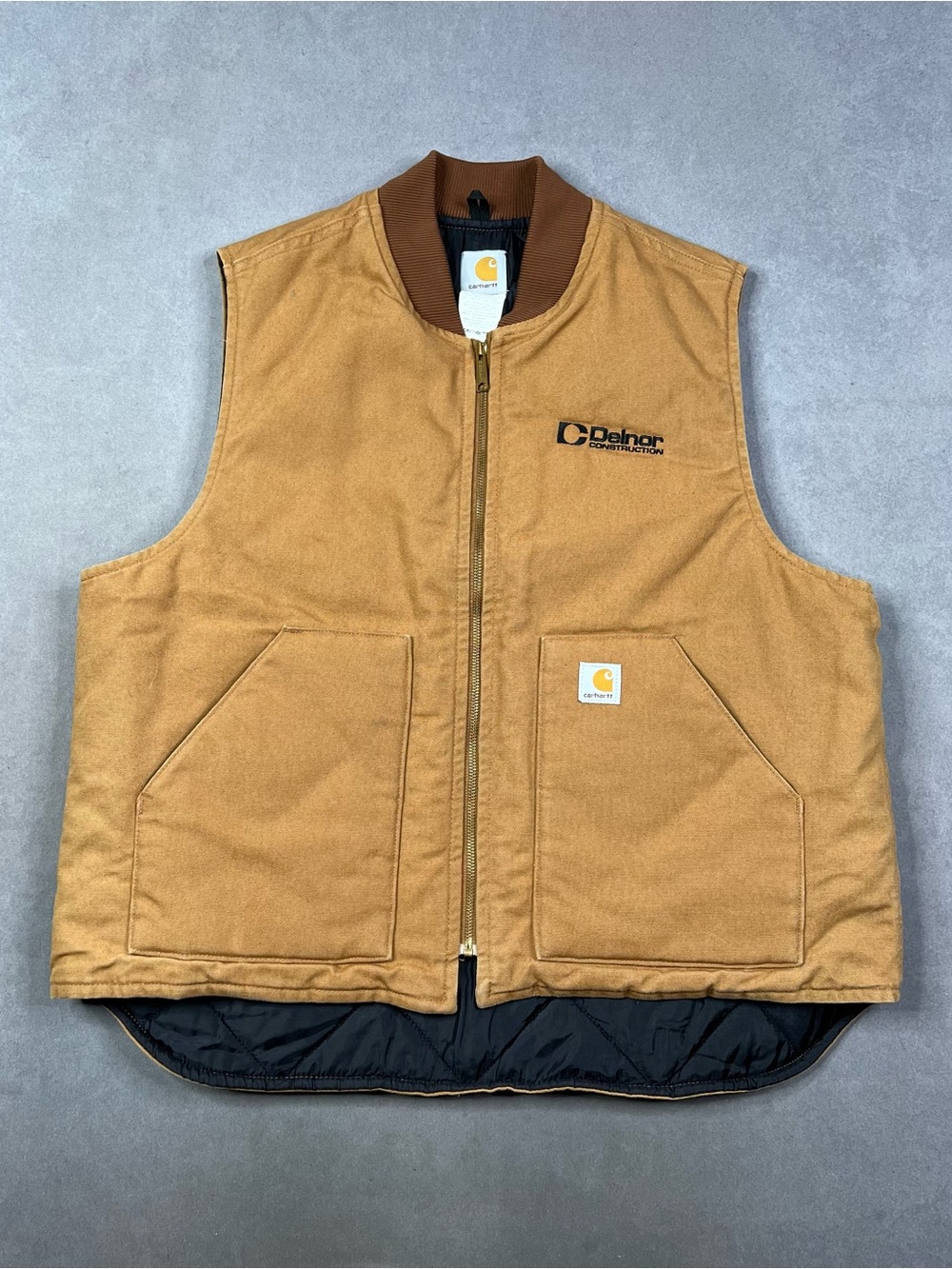 Carhartt Brown Quilted Work Vest with Rib-Knit Collar
